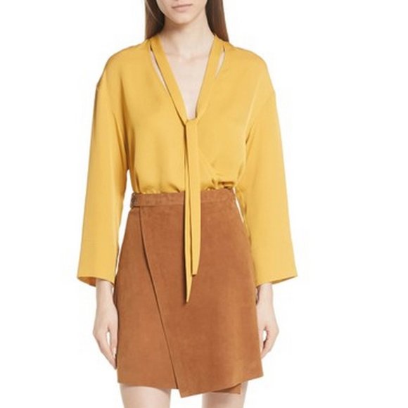 NWT Theory Silk V-neck Tie Blouse– Luxe Wrap Top for Office & Outings - Picture 1 of 15